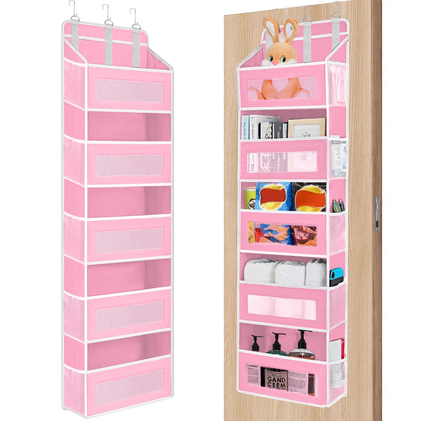 Over The Door Organizer Storage 6 Tier Hanging Organizer with 6 Large Pockets Clear Mesh Side Pockets Anti Tilt Design 44 lb