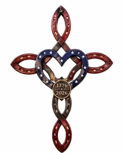 🔥Limited Edition, Only 100 Sets Left! - Us America 25Oth Rustic Horseshoe Cross Decor