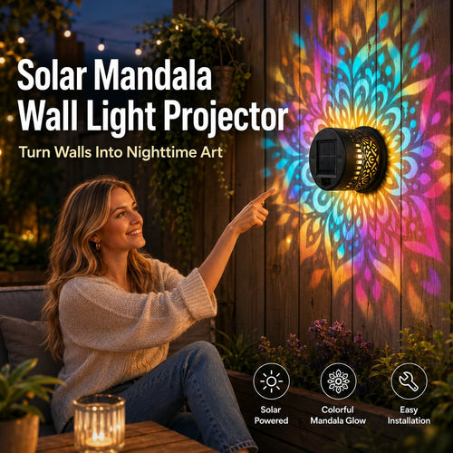 🌙Hot Sale Promotion 49% OFF🔥Solar Mandala Wall Light Outdoor Garden Fence Projector Lamp Patio Ambient Decor