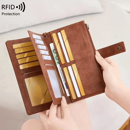 🔥Last Day 49% OFF-Women's long wallet, stylish clutch, elegant solid color RFID blocking leather wallet