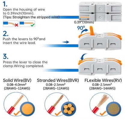 Universal Quick Lever Electrical Wire Connectors (24-12 AWG) Assortment (30/60Pcs)