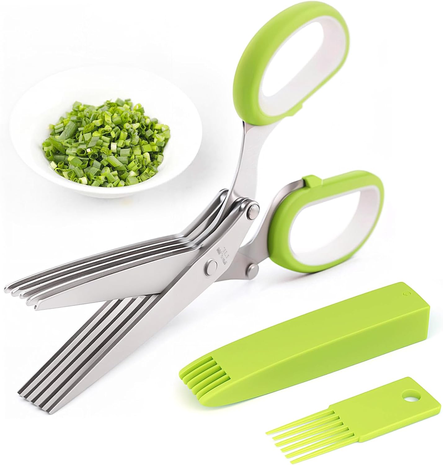 5 blade herb scissors with safety cover and cleaning comb