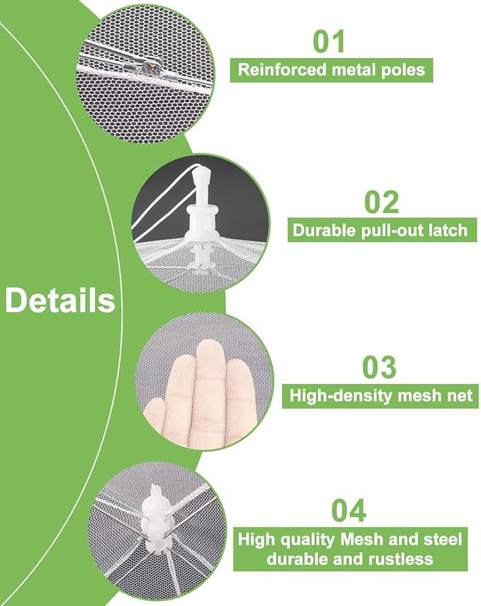 Large Food Cover,17"x17",White Nylon Covers,Pop-Up Umbrella Screen Tents,Patio Net for Outdoor Camping, Picnics, Parties,BBQ,Collapsible and Reusable