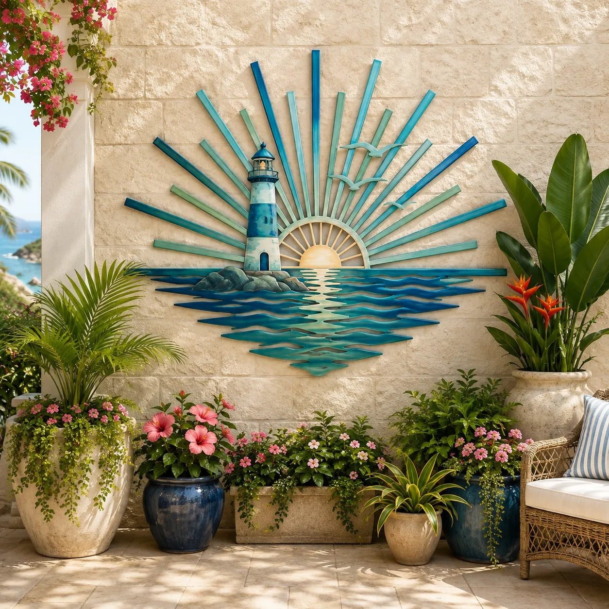 ⏳ Last Day 49% OFF – 🌊 Coastal Sunrise Metal Wall Art | Mermaid, Lighthouse & Sea Turtle Ocean Décor for Patio, Porch & Beach House 🐚