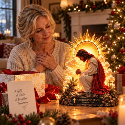 ✨🙏 Faith Brings Peace™ — Illuminated Praying Jesus Figurine