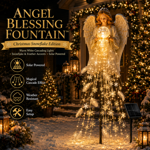 ✨ Angel Blessing Fountain – Solar Cascading Snowflake Garden Light 👼