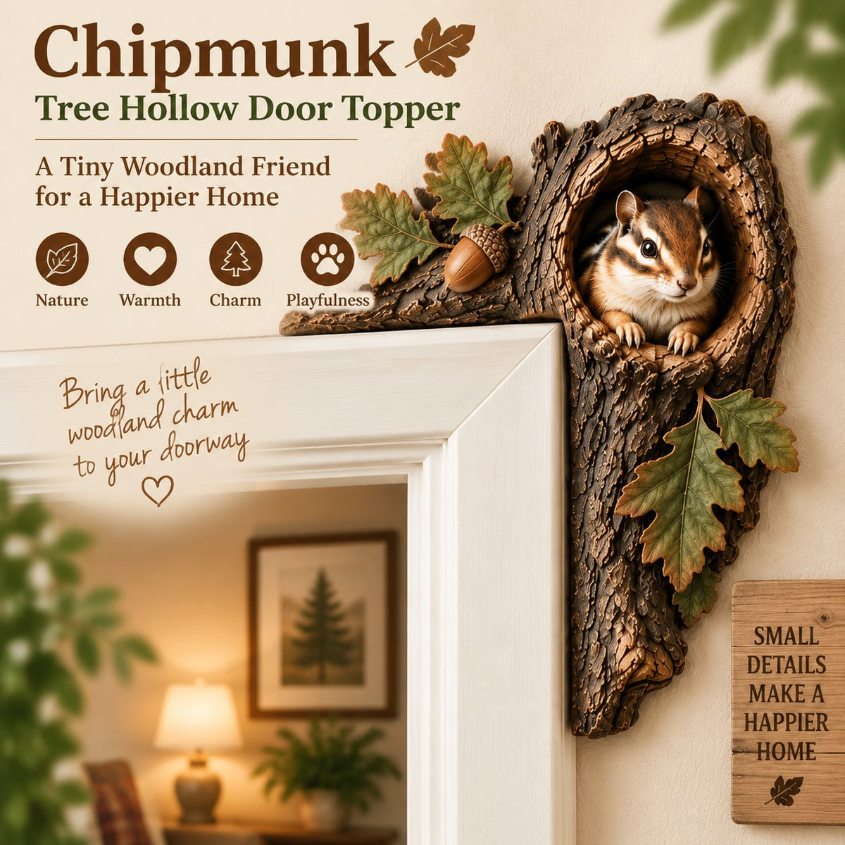 ⏰LAST DAY 50% OFF 🐿️ 3D Chipmunk Tree Hollow Door Topper | Woodland Animal Doorway Decor For Cozy Nature Homes