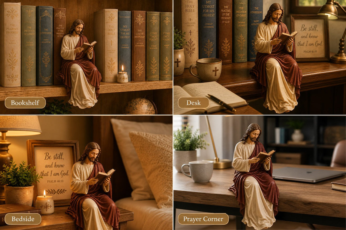 🎁Last Day 49% OFF 📖 Handcrafted Jesus/Virgin Mary Reading Bookshelf Figure
