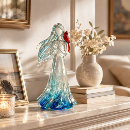 🐦 Cardinal Memorial Woman Figurine – ❤️ Crystal-Inspired Remembrance Gift for Loved Ones