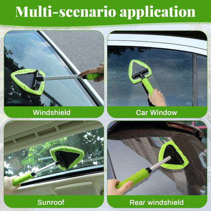 🔥50% OFF Today | Windshield Cleaning Tool with Extendable Handle & 4 Reusable Microfiber Pads