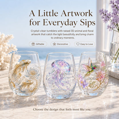 🔥✨ 3D Animal Floral Glass Tumbler | For Prettier Sips, Sunlight-Catching Details, Nature Charm & Elegant Everyday Drink Vibes 🌸🐾
