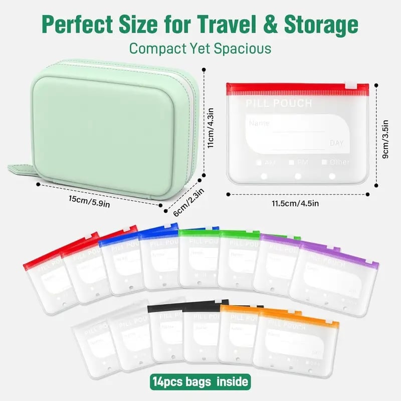 💊 A8 Waterproof Pill Organizer – 14 Large Zippered Pouches for A8 Binder