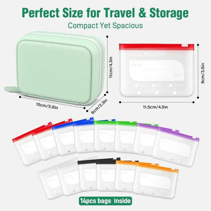 💊 A8 Waterproof Pill Organizer – 14 Large Zippered Pouches for A8 Binder