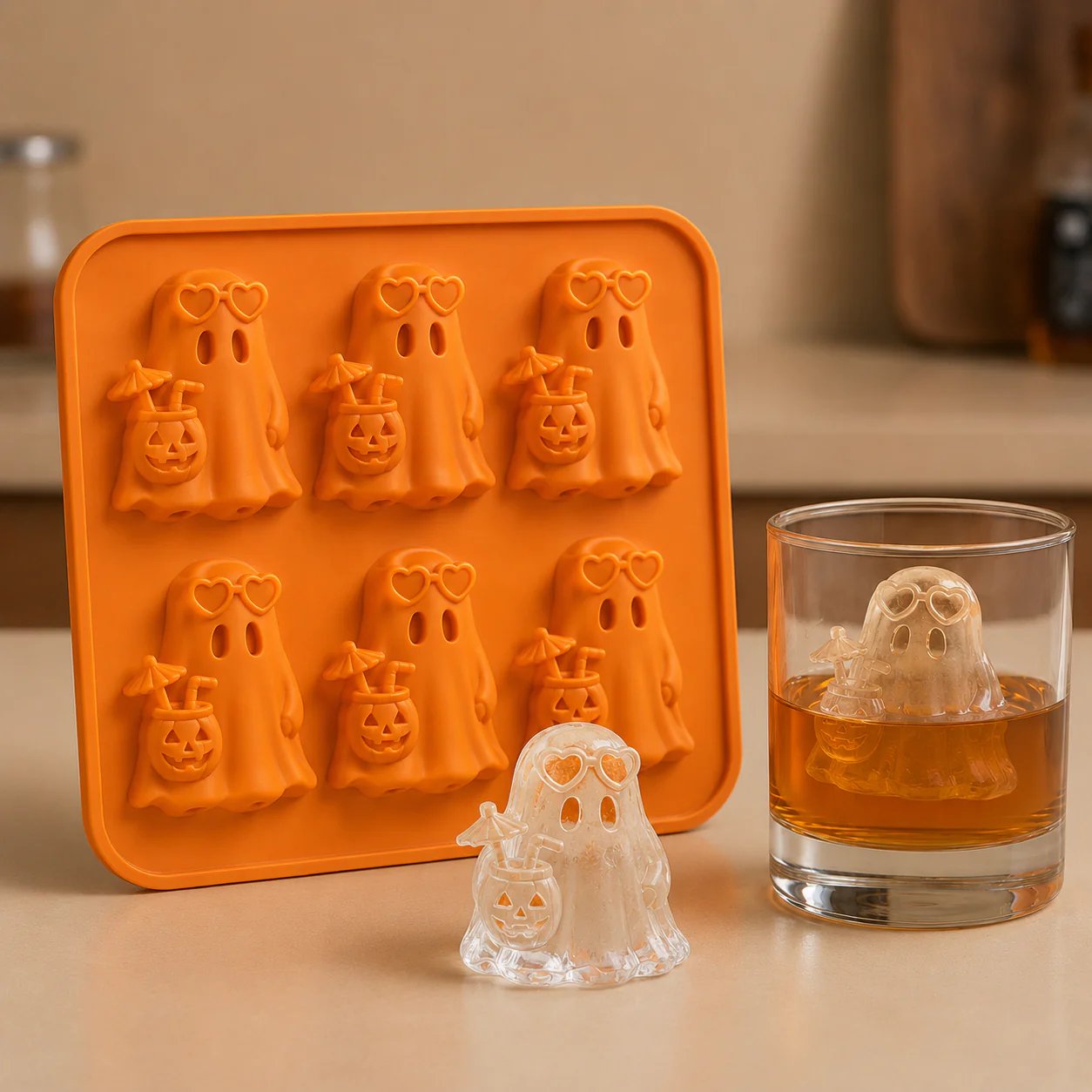 👻6‐Cavity TYIIPLUSTM Summerween Ghost Ice Cube Mold ✨Cute 3D Ice for Drinks, Parties & Gifts