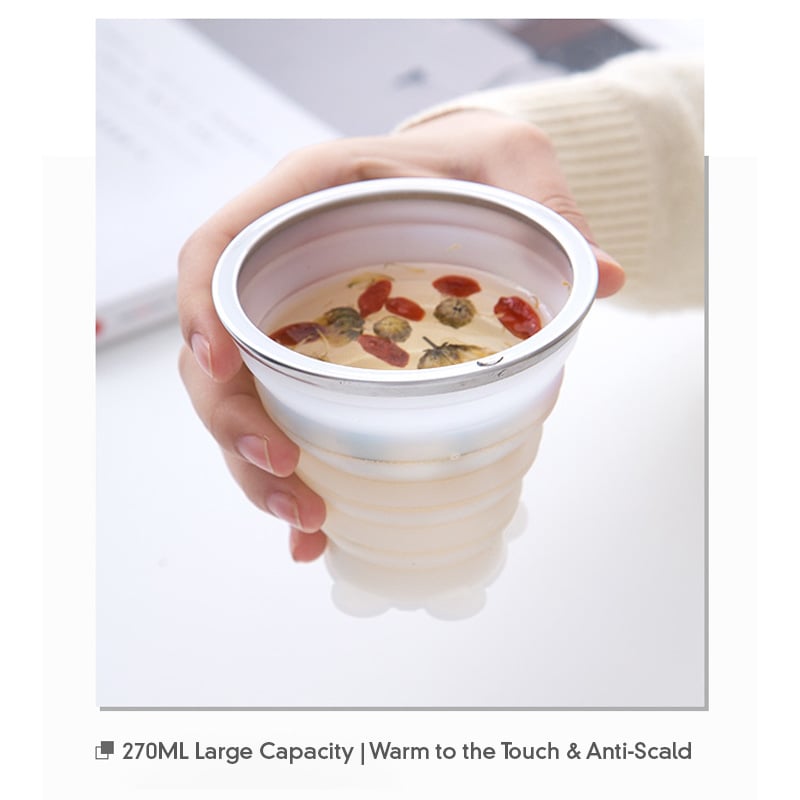 270ML Foldable Silicone Travel Cup - Anti-Slip Anti-Scald Camping Mug
