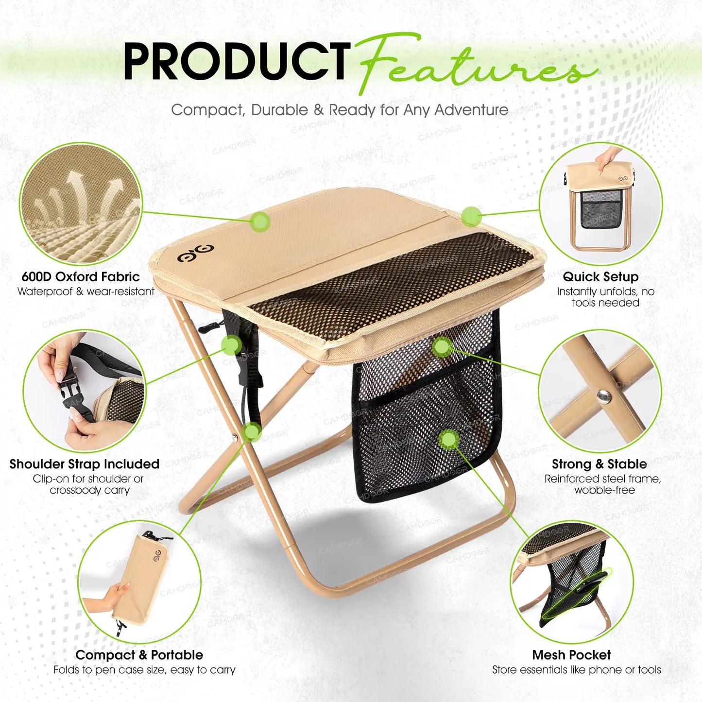 【Camdoor】Top Best Gift Choices，Portable Outdoor Folding Chair with Shoulder, Strap Ultra Light 1.5 lbs, Max Load 400lb, Two Side Pockets Velcro Storage for Camping Hiking Fishing BBQ Parties,Gift for Her/Him SpringStatements