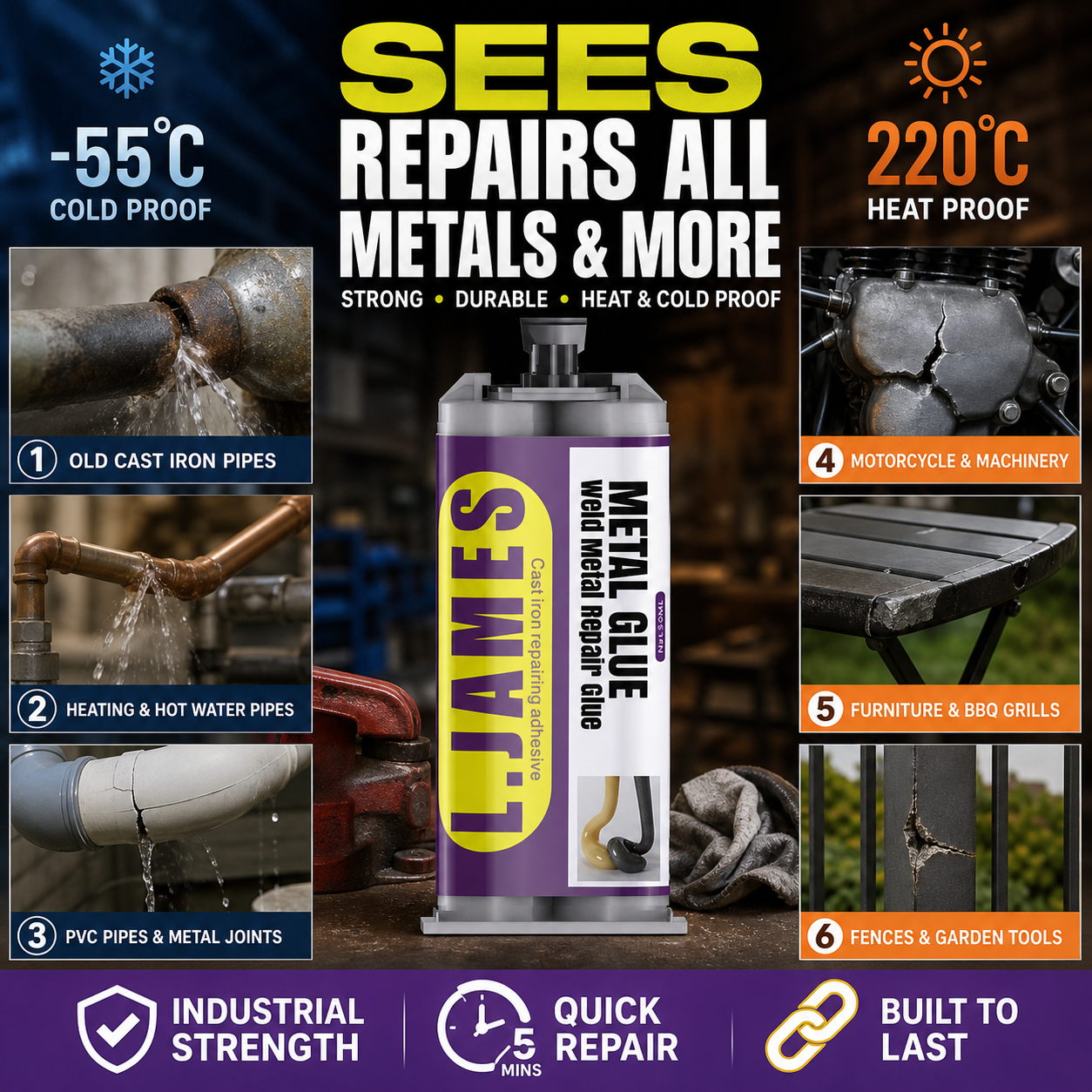 🔥Hot Sale 48% OFF🔥 Metal Weld Repair Glue – 2-Part Epoxy, Waterproof, Heat-Resistant, Drillable 🔧