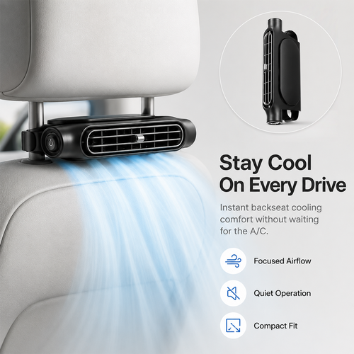 🚗💦Dual-Turbine Silent No-Blade Car Headrest Fan –Rechargeable, 3-Speed Adjustable Ventilation Cooling Fan
