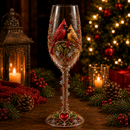 🎁 Christmas Bird 3D Collector Champagne Glass Set🐦✨
