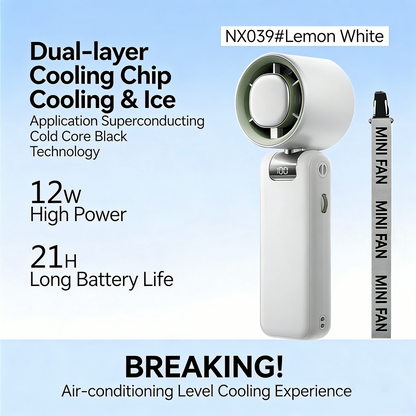 ❄️ Portable Handheld Cooler Fan | 100-Speed Ice Touch Cooling Beat the Heat Anywhere: 20°F Drop | 5500mAh Battery | 150° Foldable