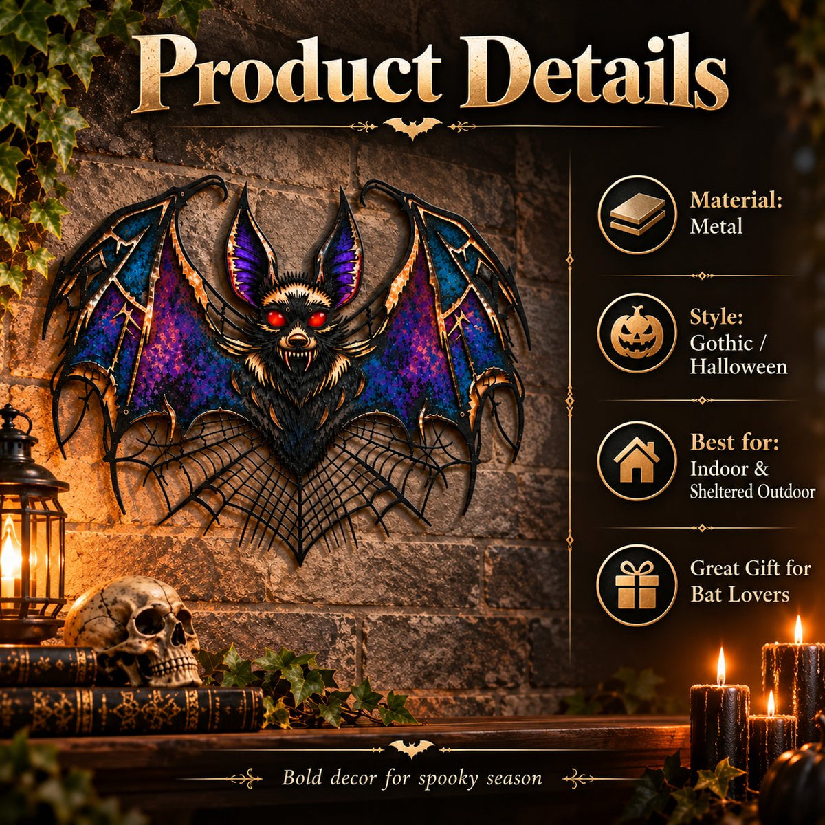 ⏰ LAST DAY 49% OFF - Gothic Vampire Bat Metal Wall Art (📦Buy 2 Free Shipping)