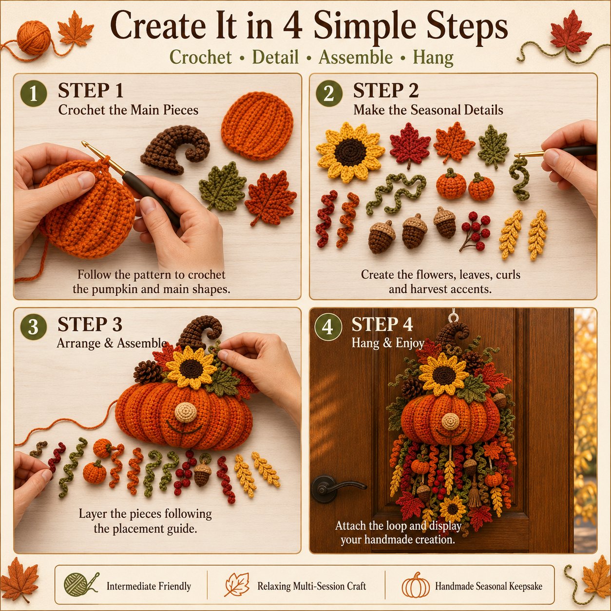 ⏳ Last Day 49% OFF – 🧶 DIY Seasonal 3D Crochet Door Hanger Kit Collection | Coordinated Yarn, Filling, Accessories & Step-by-Step Instructions Included 💕