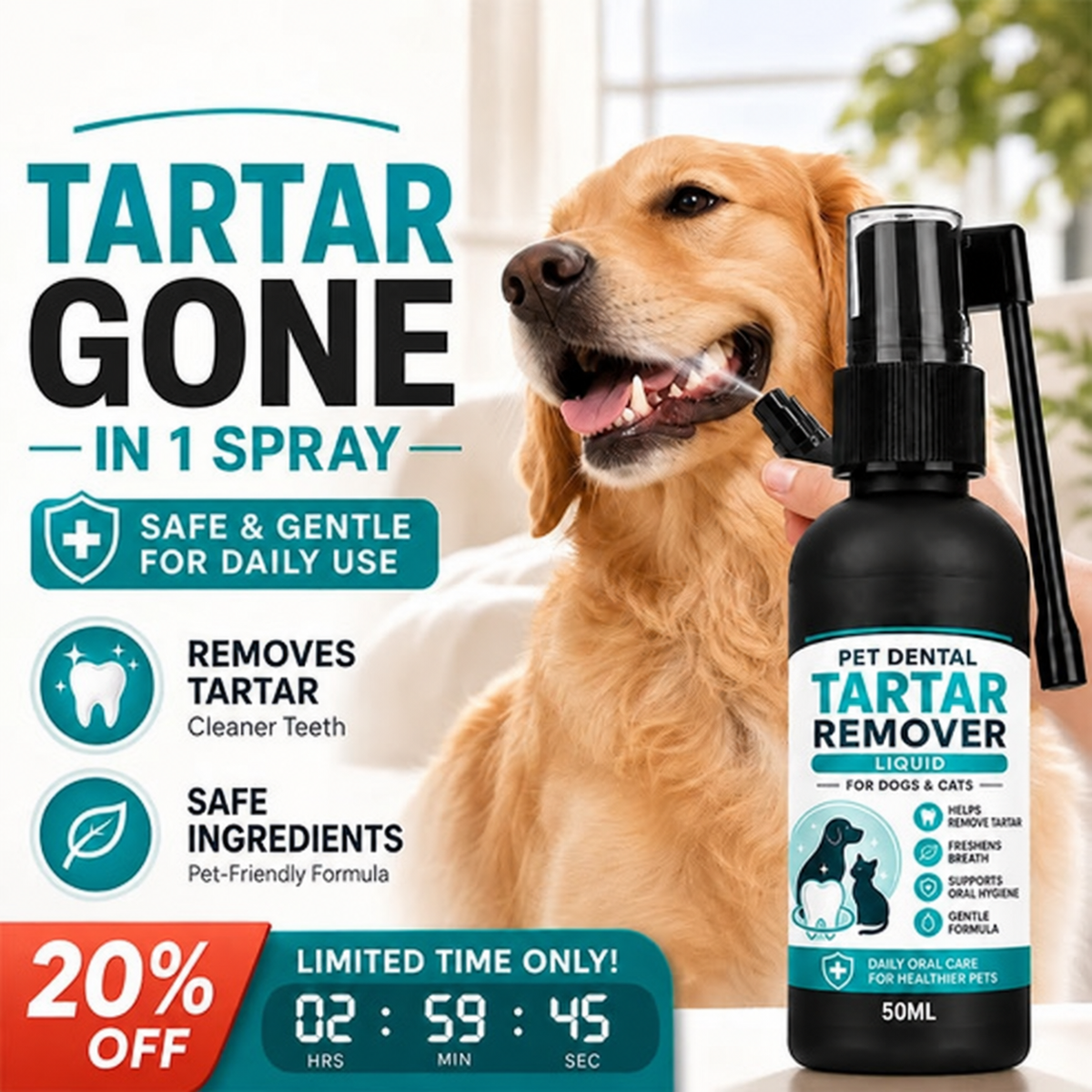 🐶 49% OFF – Pet Dental Spray for Plaque, Tartar & Fresher Breath + FREE SHIPPING