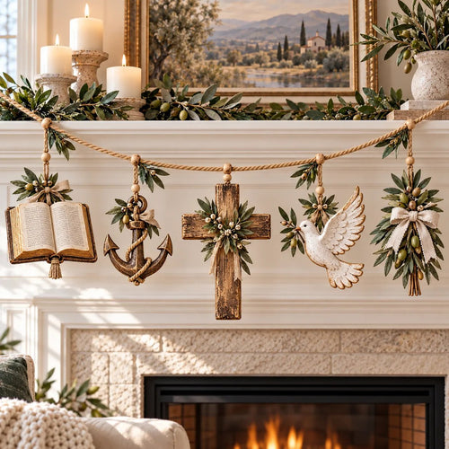 ⏳ Last Day 49% OFF – ✝️ Christian Faith & Hope Decorative Banner | 5 Meaningful Symbols with Rustic Farmhouse Charm 🌿