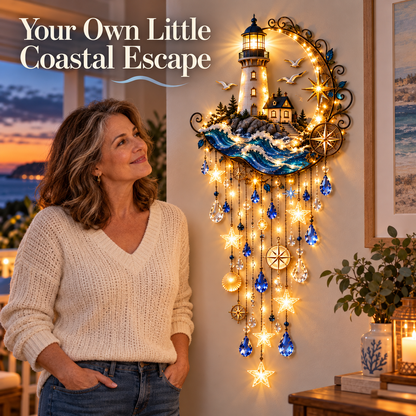 🌊 Lighthouse Starlight Cascade™ – Lighted Coastal Wall Decor