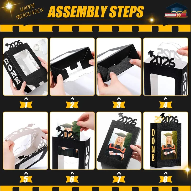 🔥Last Day 49% OFF - 4/8Pcs Graduation Centerpieces for Class of 2026 Fit 4x6in Photo | Fillable Picture Box