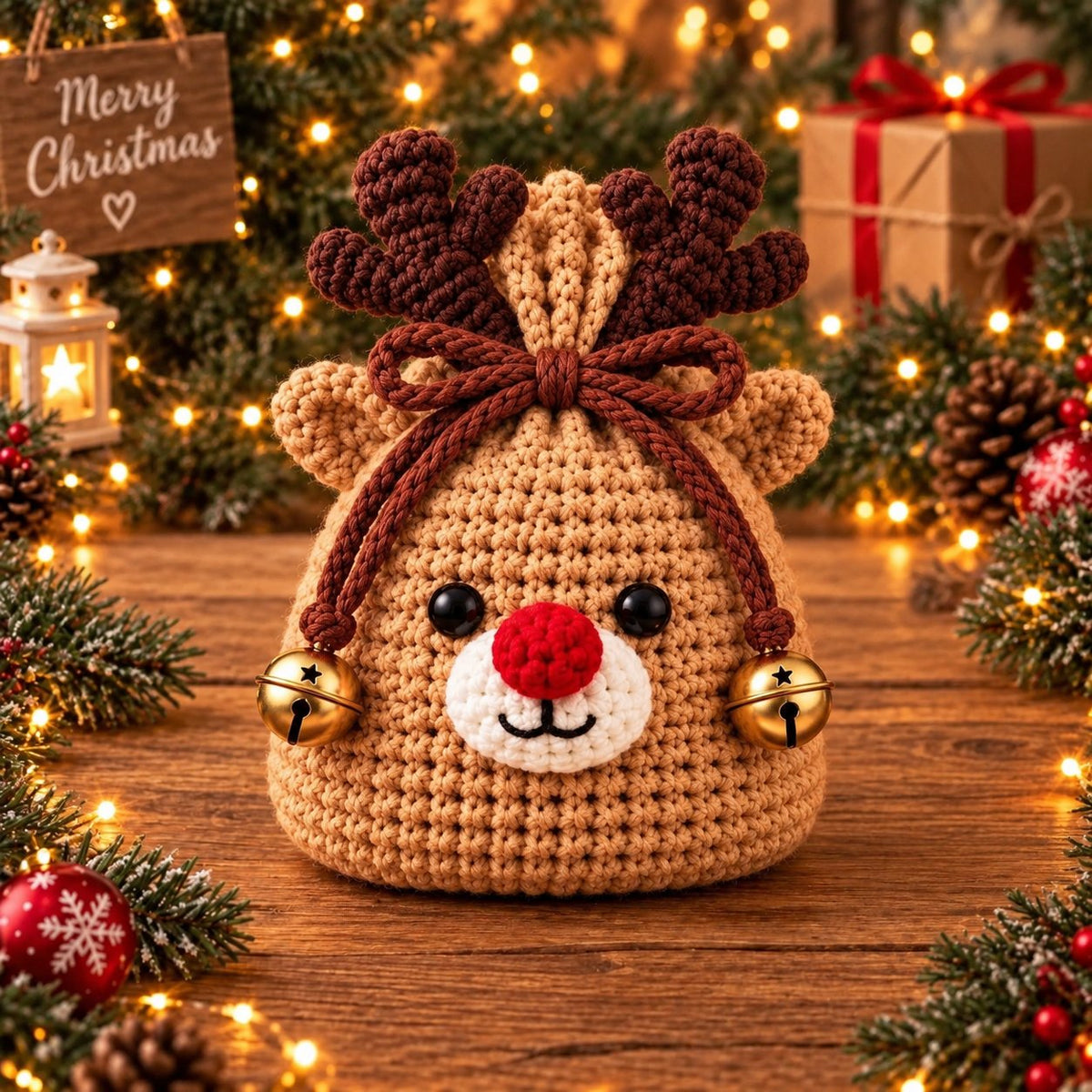 🎄 Christmas Crochet Character Gift Pouch | Reusable Drawstring Gift Bag