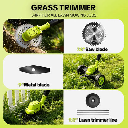 21V Cordless 3-in-1 Grass Trimmer & Mini Mower