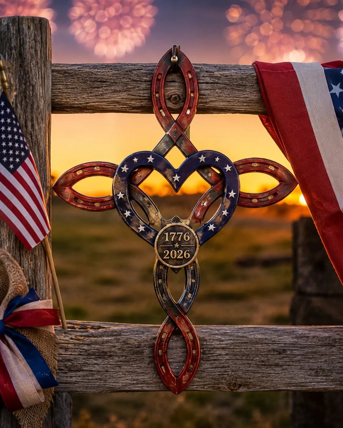 🔥Limited Edition, Only 100 Sets Left! - Us America 25Oth Rustic Horseshoe Cross Decor