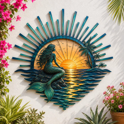 ⏳ Last Day 49% OFF – 🌊 Coastal Sunrise Metal Wall Art | Mermaid, Lighthouse & Sea Turtle Ocean Décor for Patio, Porch & Beach House 🐚