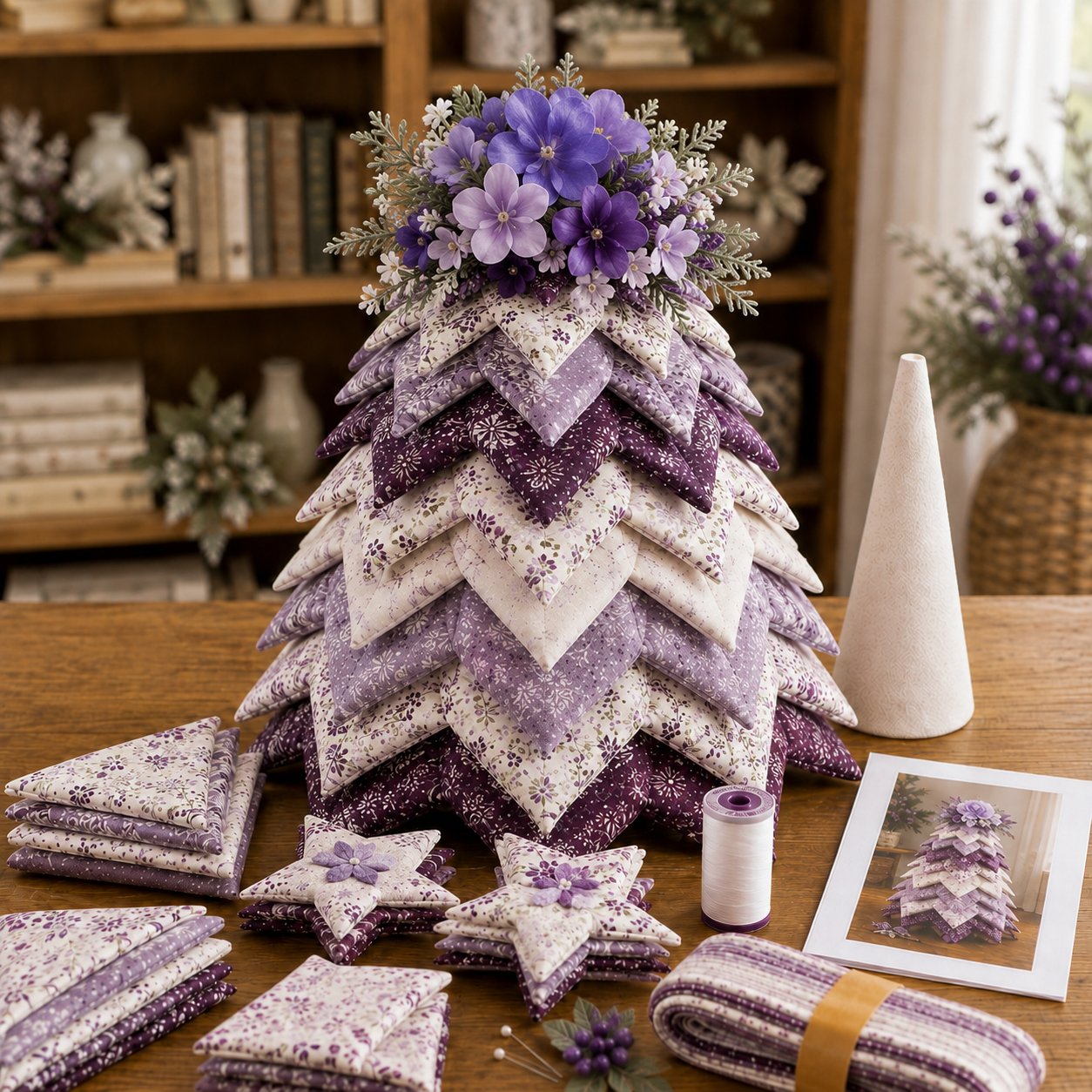 🍂 Beginner-Friendly DIY Fabric Patchwork Fall Tree Kit | Coordinated Autumn Fabrics, Cone Base, Securing Pins & Floral Topper Included 🌼✨