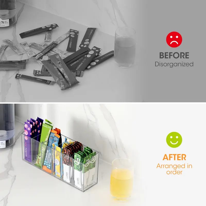 🥤 Drink Packet Organizer – Wall-Mount Kitchen Storage Holder with Adhesive & Magnetic Installation for Countertop, Fridge & Cabinet