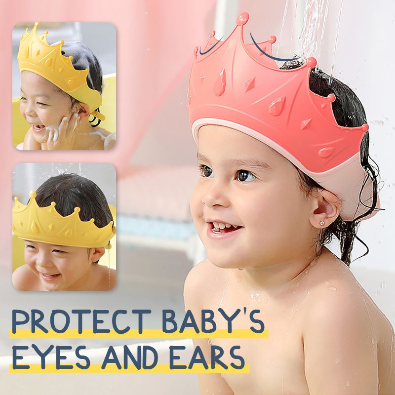 📢📢40% OFF !! ⏰ Kids' Ear Protective Cap – Waterproof Shower Hat, Adjustable & Cartoon Crown Design ✨