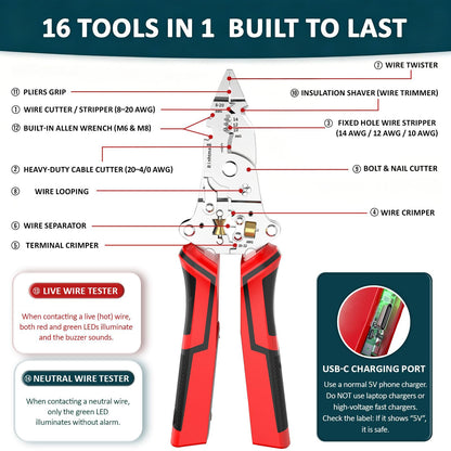 16-in-1 Multifunctional Rechargeable Wire Stripper