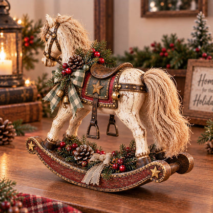 🎠Vintage Christmas Rocking Horse - Rustic Farmhouse Holiday Tabletop Decor