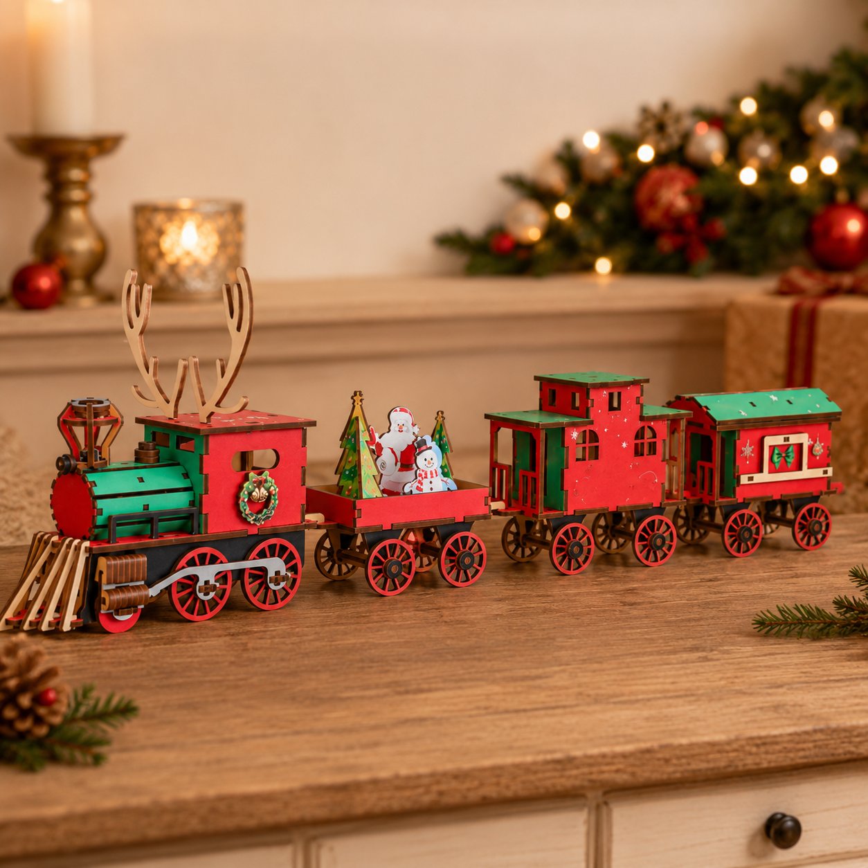 🎄LAST DAY 50% OFF – DIY Christmas Wooden Train Set 3D Assembly Puzzle Kit🚂