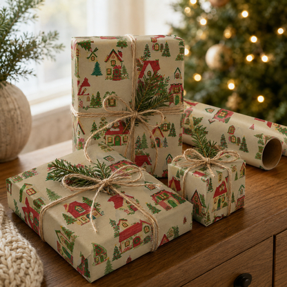 🎄Vintage Christmas gift wrapping Kraft paper, 43cm x 5 m Recyclable Kraft