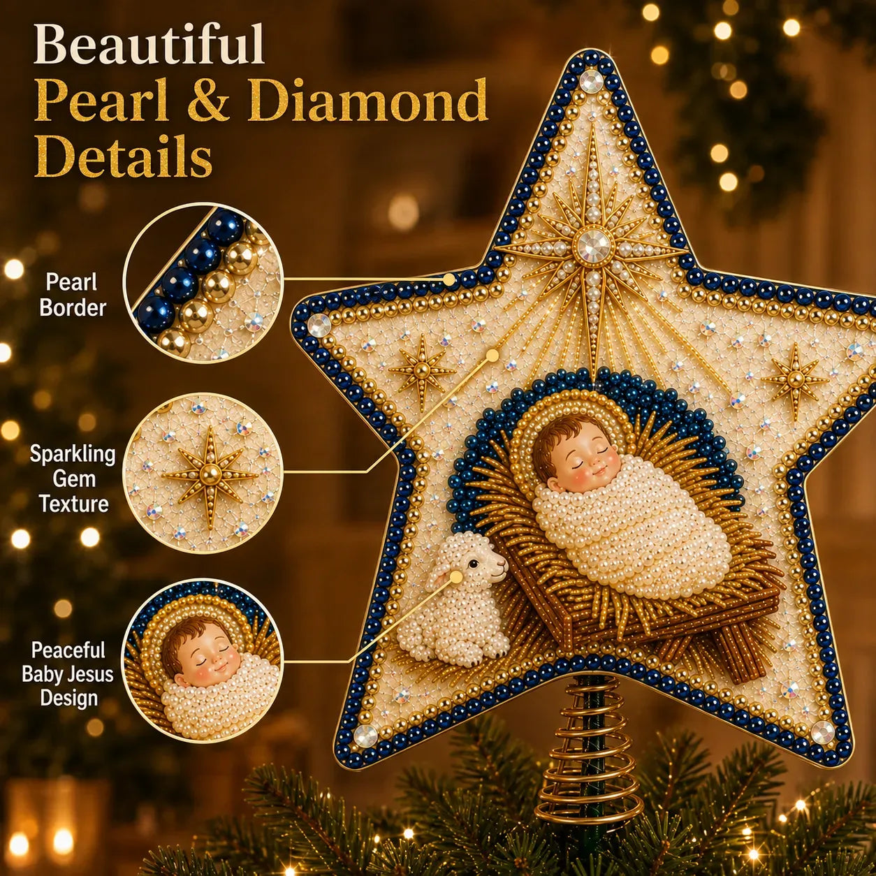 🔥LAST DAY 50% OFF - ⭐ Christian Faith Pearl Diamond Art Christmas Tree Topper Kit
