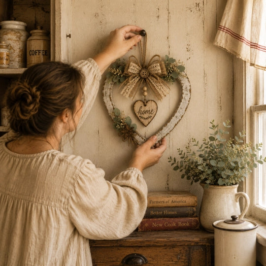 Rustic Farmhouse Heart Wall Decor with “Home” Sign