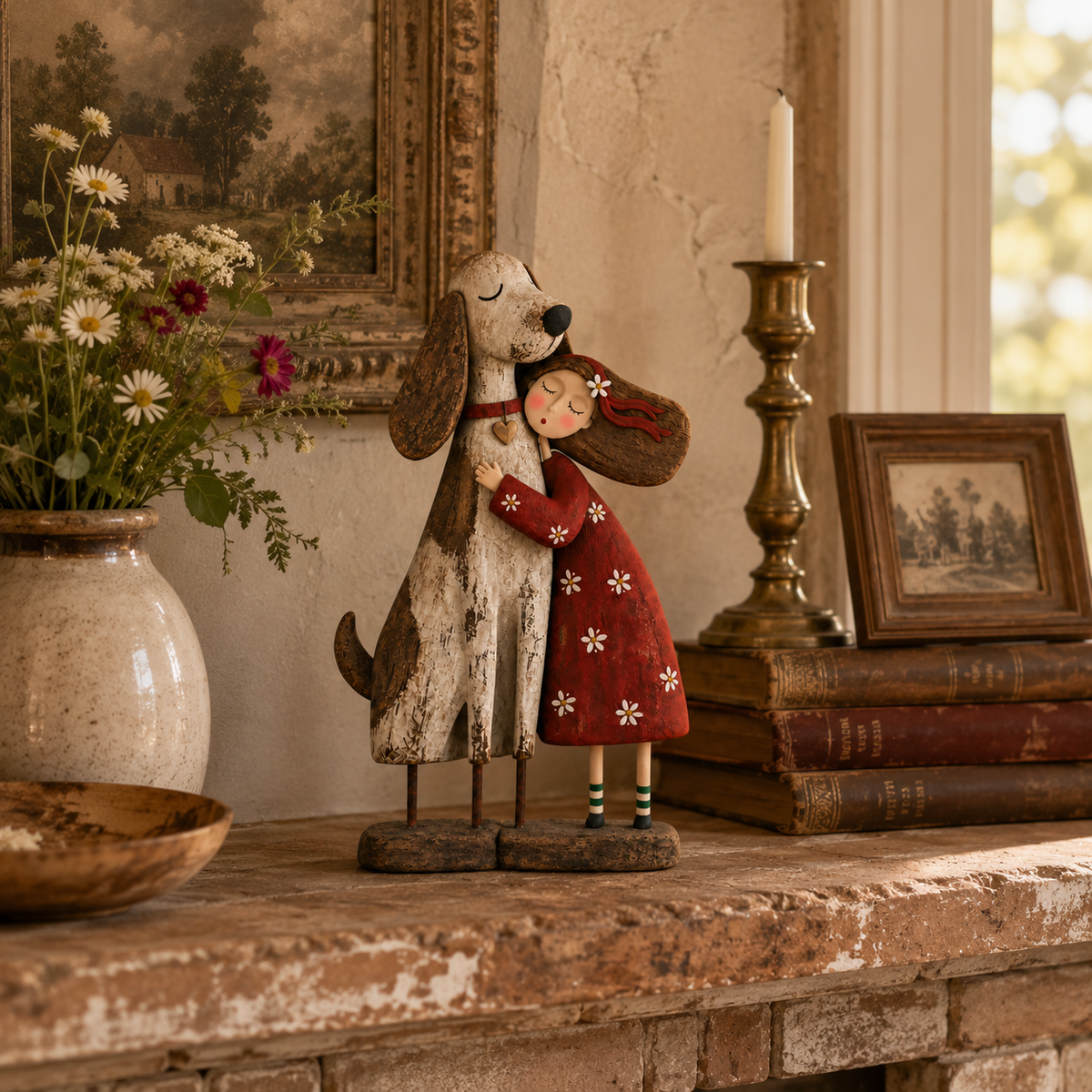 ❤️Girl & Her Best Friend Folk Art Figurine