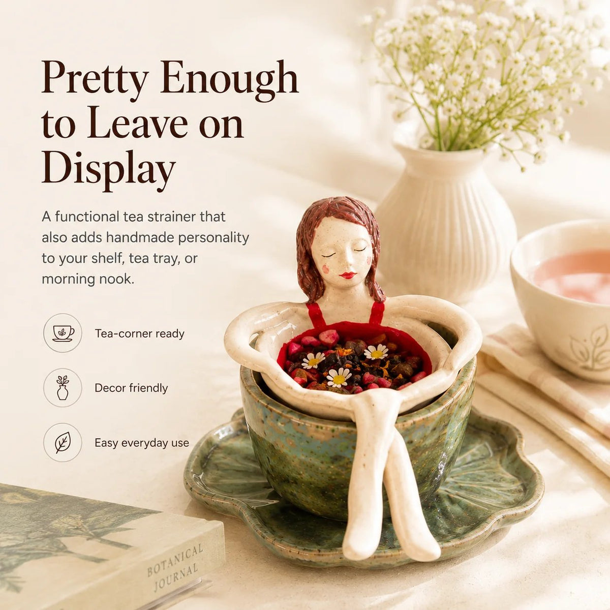 ☕Whimsical Sitting Lady Ceramic Tea Strainer Collection