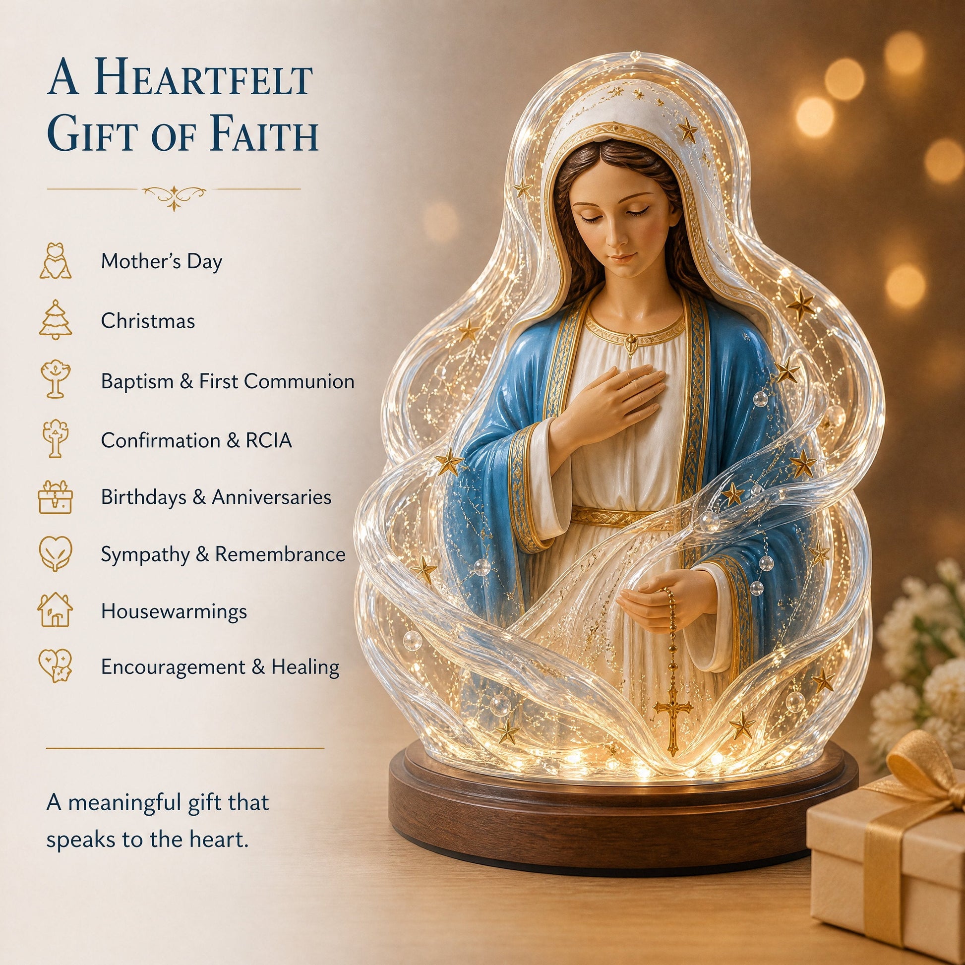 🔥LAST DAY 50% OFF - 🙏Our Lady of Starlight Illuminated Prayer Statue | Religious Decor & Faith Gift✨