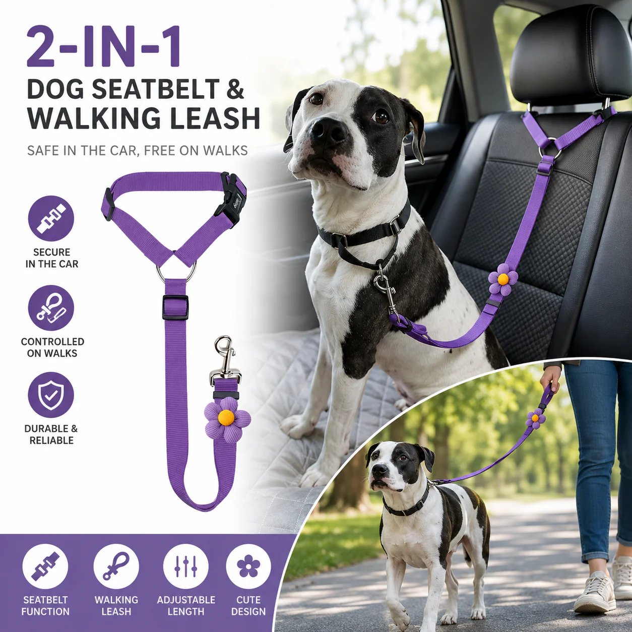 💖BUY 1 GET 1 FREE 🎁2-in-1 Dog Car Seat Belt & Walking Leash