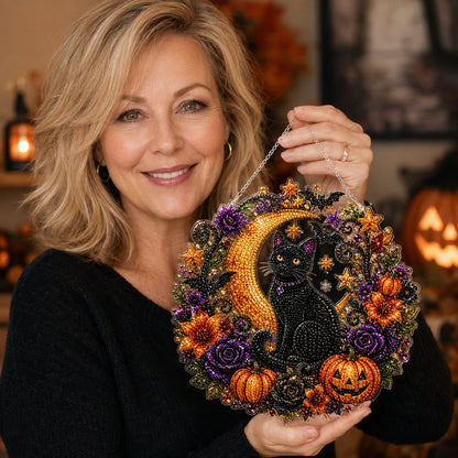 🐈‍⬛🎃Halloween Black Cat Moon Diamond Art Hanging Ornament Kit