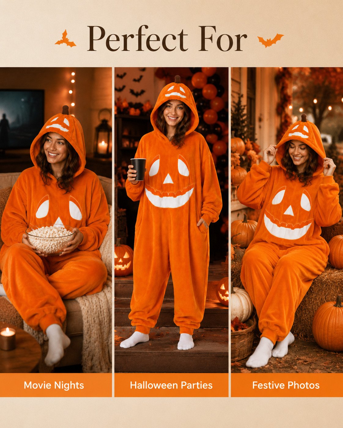 🎃🖤Pumpkin Jack-O’-Lantern Hooded Onesie Costume