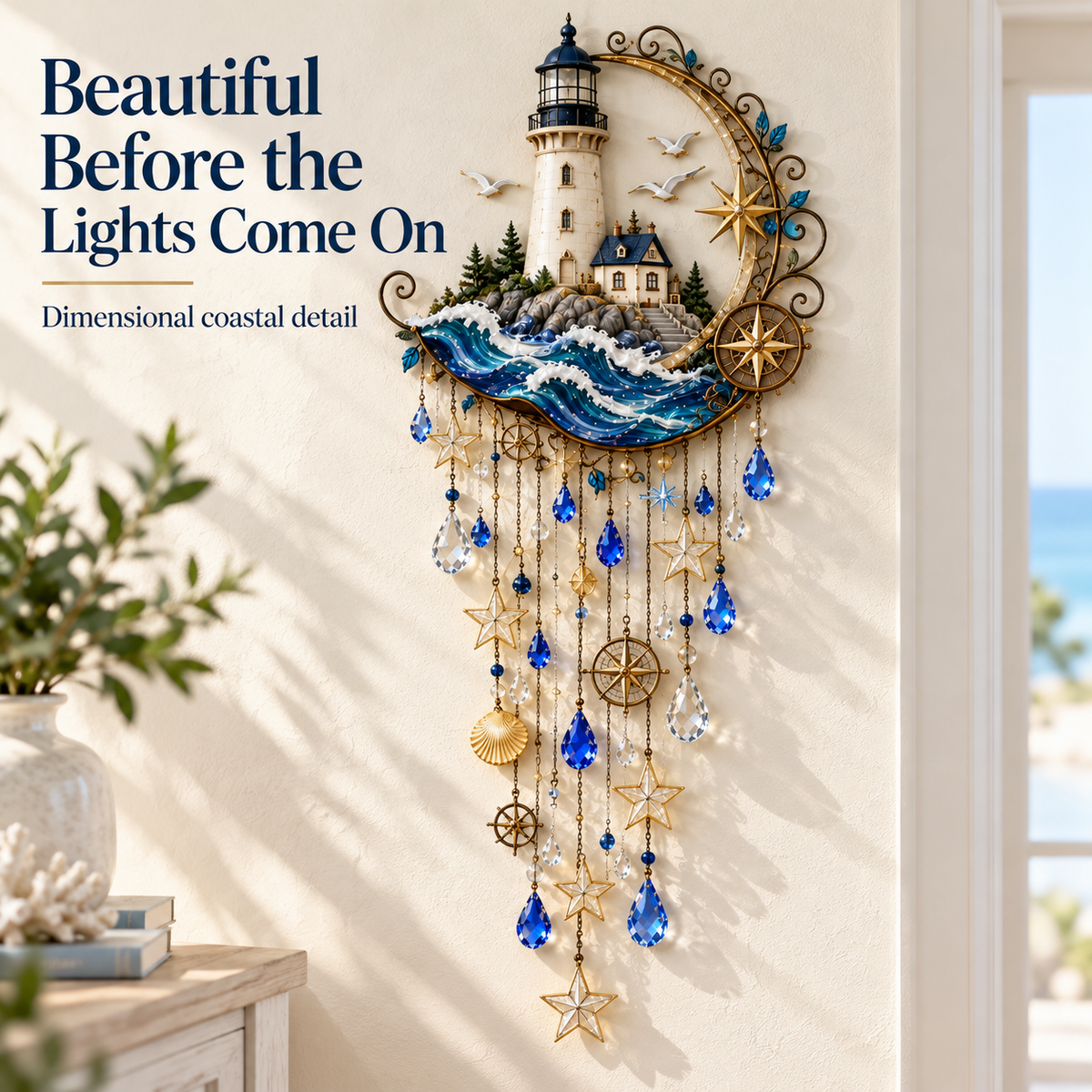 🌊 Lighthouse Starlight Cascade™ – Lighted Coastal Wall Decor